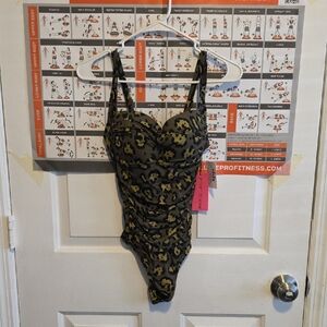 Betsey Johnson Olive and Black Ruched Swimsuit